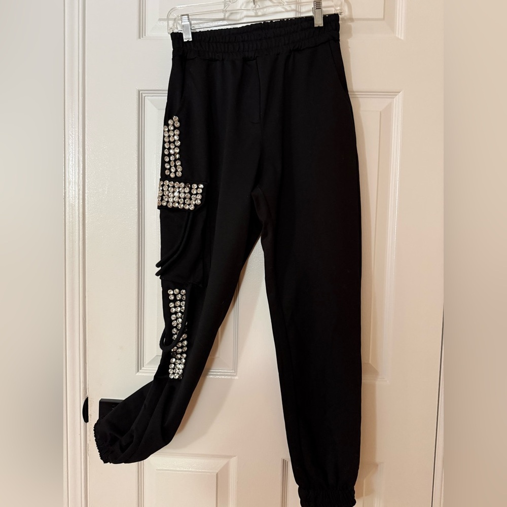 P167- Dqmane Black Joggers with Silver Accents